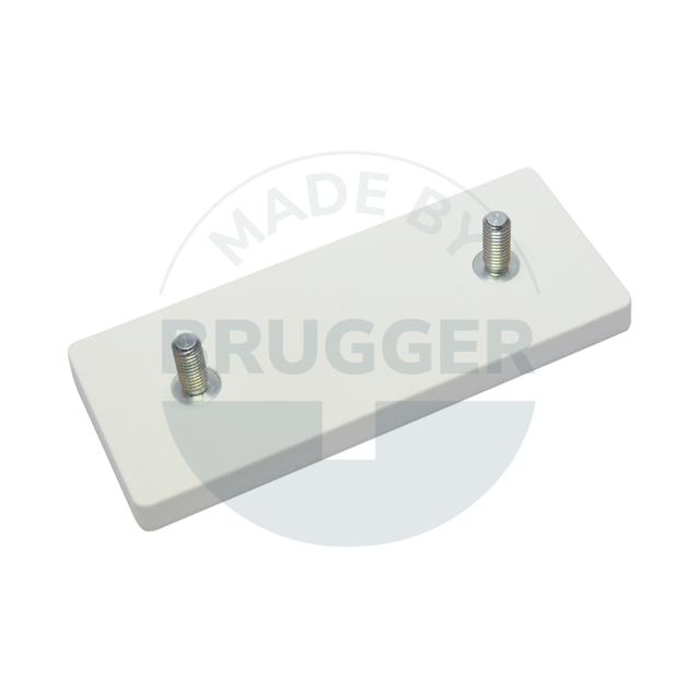 Rubberised magnet system with external thread rectangular white | © Brugger GmbH