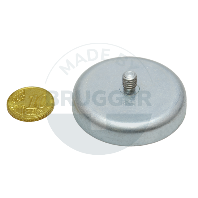 Aimant à pot en ferrite dure boîtier en acier avec filetage extérieur galvanisé 47mm M6x8 | © Brugger GmbH