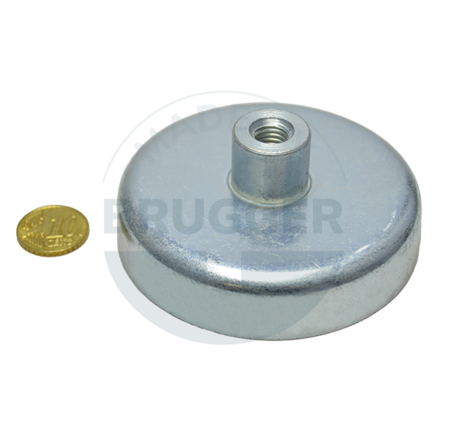 Aimant à pot en ferrite dure boîtier en acier avec douille filetée galvanisé 80mm M10 | © Brugger GmbH