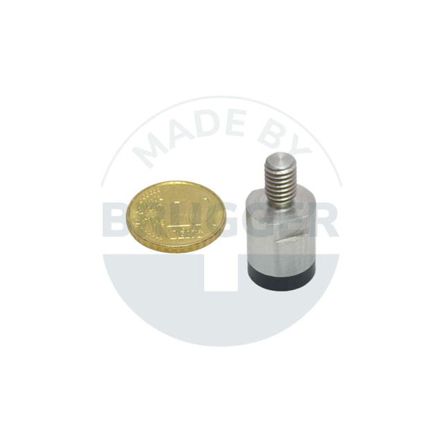 Aimant à pot en NdFeB boîtier en acier inoxydable avec filetage extérieur surface d'adhérence caoutchoutée 13mm M6 | © Brugger GmbH