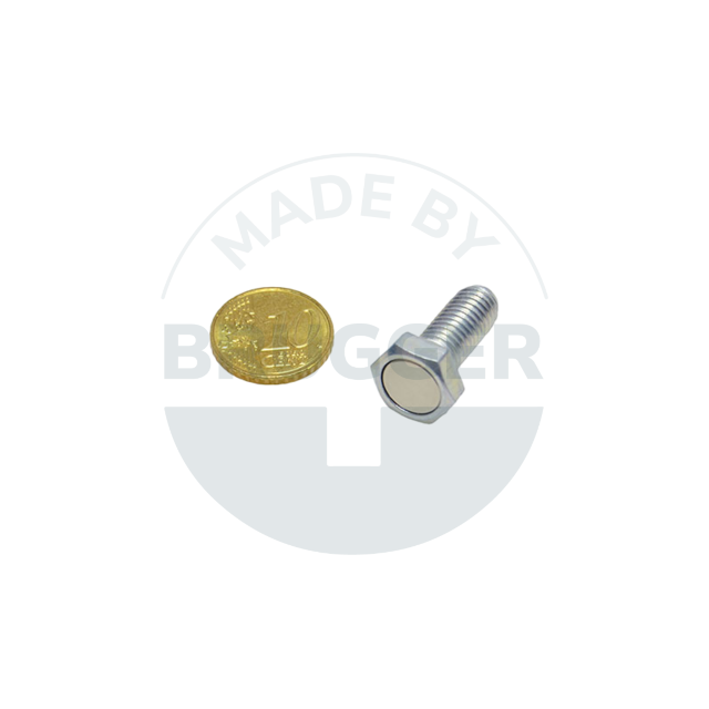 Aimant à pot en NdFeB boîtier en acier avec filetage extérieur et six pans extérieurs 13mm M8 | © Brugger GmbH