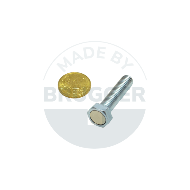 Aimant à pot en NdFeB boîtier en acier avec filetage extérieur et six pans extérieurs 13mm M8 | © Brugger GmbH