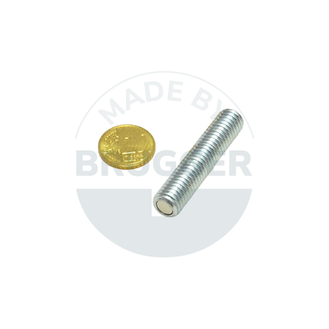 Aimant à pot en NdFeB boîtier en acier avec filetage extérieur six pans creux galvanisé M10 | © Brugger GmbH