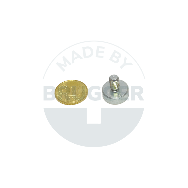 Topfmagnet aus NdFeB Stahlgehäuse mit Außengewinde verzinkt bis 150°C 13mm M5 | © Brugger GmbH