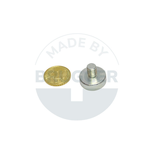 Aimant à pot en NdFeB boîtier en acier avec filetage extérieur galvanisé jusqu'à 150°C 16mm M6 | © Brugger GmbH