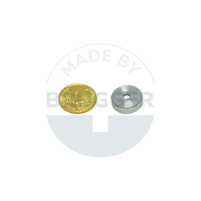 Aimant à pot en NdFeB boîtier en acier avec trou et lamage galvanisé  jusqu'à 150°C 16mm | © Brugger GmbH