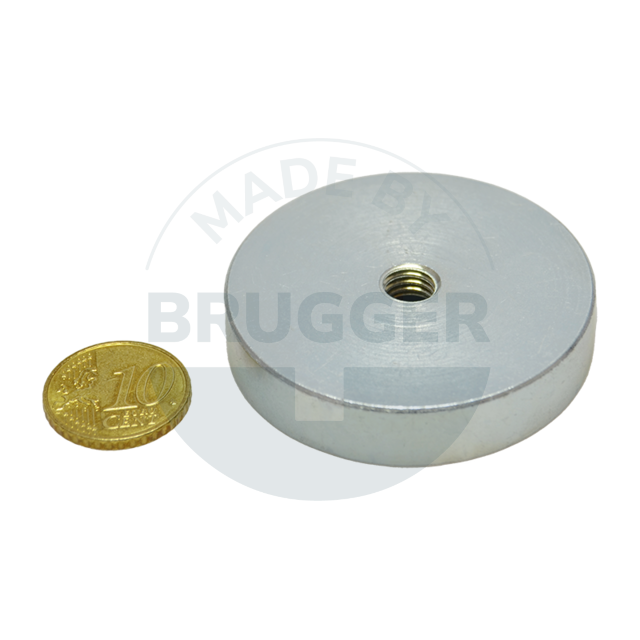 Pot magnet steel of NdFeB housing with internal thread galvanised 50mm M8 | © Brugger GmbH