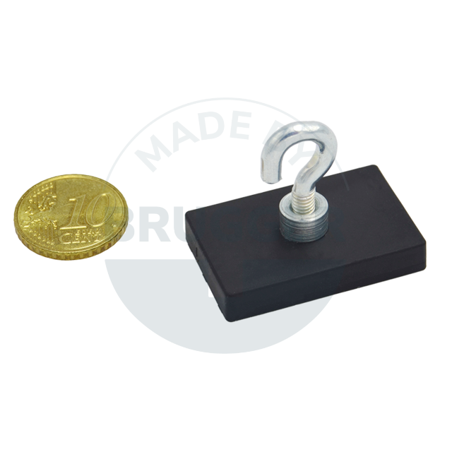 Gummierte Magnetsysteme rechteckig schwarz mit Haken M4 35x22,5mm | © Brugger GmbH