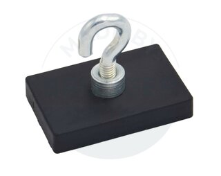 Rubberized magnet systems rectangular black with hook M4 35x22.5mm | © Brugger GmbH