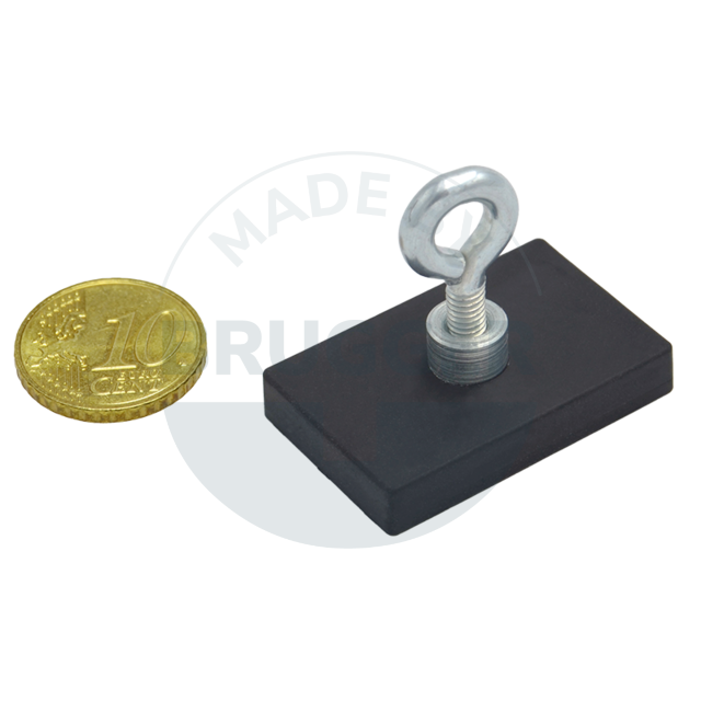 Gummierte Magnetsysteme rechteckig schwarz mit Haken M4 35x22,5mm | © Brugger GmbH