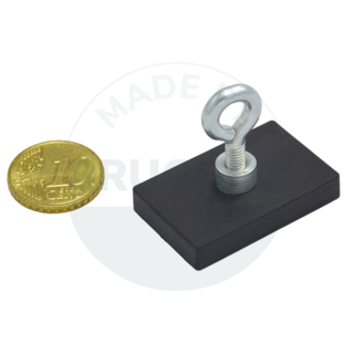 Rubberized magnet systems rectangular black with hook M4 35x22.5mm | © Brugger GmbH