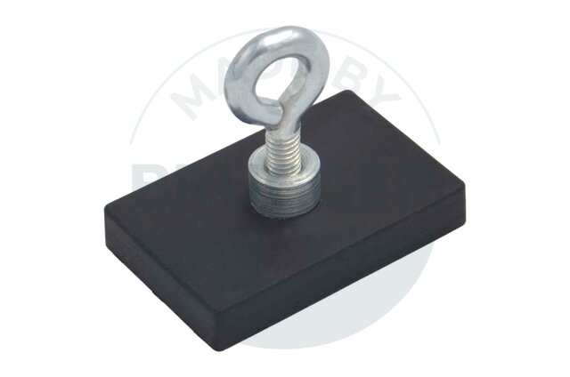 Gummierte Magnetsysteme rechteckig schwarz mit Haken M4 35x22,5mm | © Brugger GmbH