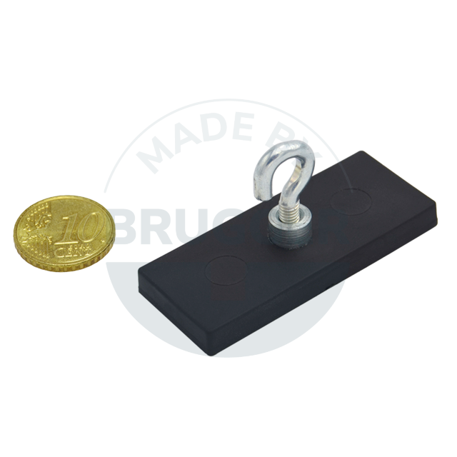 Gummierte Magnetsysteme rechteckig schwarz mit Haken M4 55x22,5mm | © Brugger GmbH
