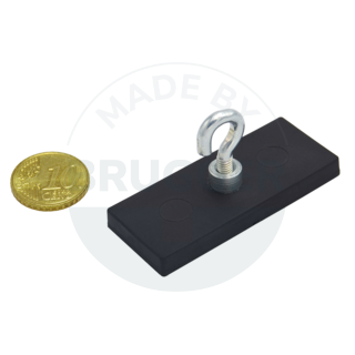 Rubberized magnet systems rectangular black with hook M4 55x22.5mm | © Brugger GmbH