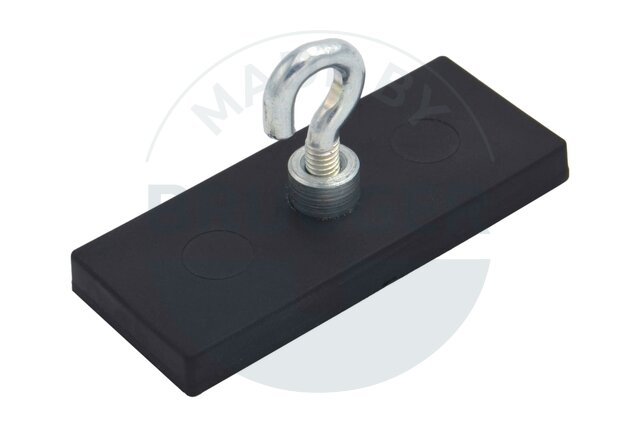 Gummierte Magnetsysteme rechteckig schwarz mit Haken M4 55x22,5mm | © Brugger GmbH