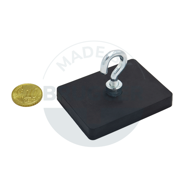 Gummierte Magnetsysteme rechteckig schwarz mit Haken M5 59x45mm | © Brugger GmbH