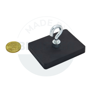 Rubberized magnet systems rectangular black with hook M5 59x45mm | © Brugger GmbH