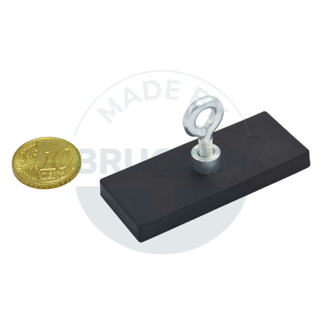 Gummierte Magnetsysteme rechteckig schwarz mit Haken M4 55x22,5mm | © Brugger GmbH