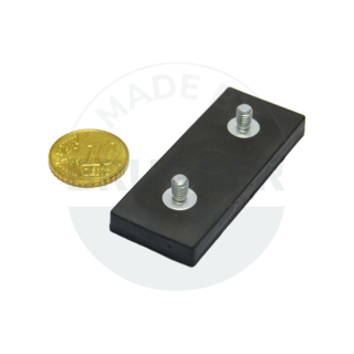 Gummierte Magnetsysteme rechteckig schwarz mit 2x Außengewinde M4 | © Brugger GmbH
