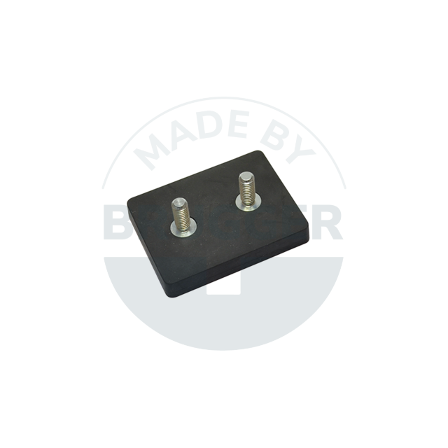 Rubberised magnet systems rectangular black with 2x external thread M6 | © Brugger GmbH