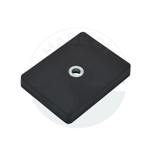 Rubberised magnet systems rectangular black with hole and countersink  | © BruggerGmbH