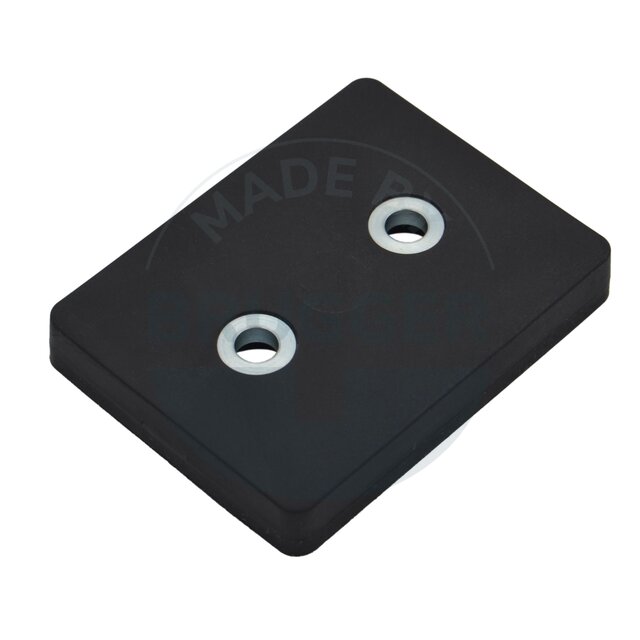 Gummierte Magnetsysteme rechteckig schwarz mit Bohrung und Senkung  | © BruggerGmbH