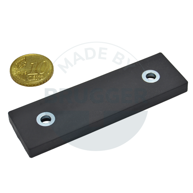 Gummierte Magnetsysteme rechteckig schwarz mit Bohrung und Senkung  | © BruggerGmbH