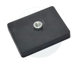 Rubberised magnet system with threaded bush rectangular black | © Brugger GmbH