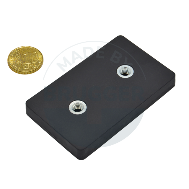 Gummiertes Magnetsystem mit Innengewinde rechteckig schwarz | © Brugger GmbH