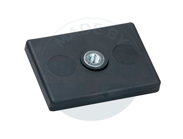 Rubberised magnet system with internally threaded bush M4 rectangular black 43x31mm | © Brugger GmbH