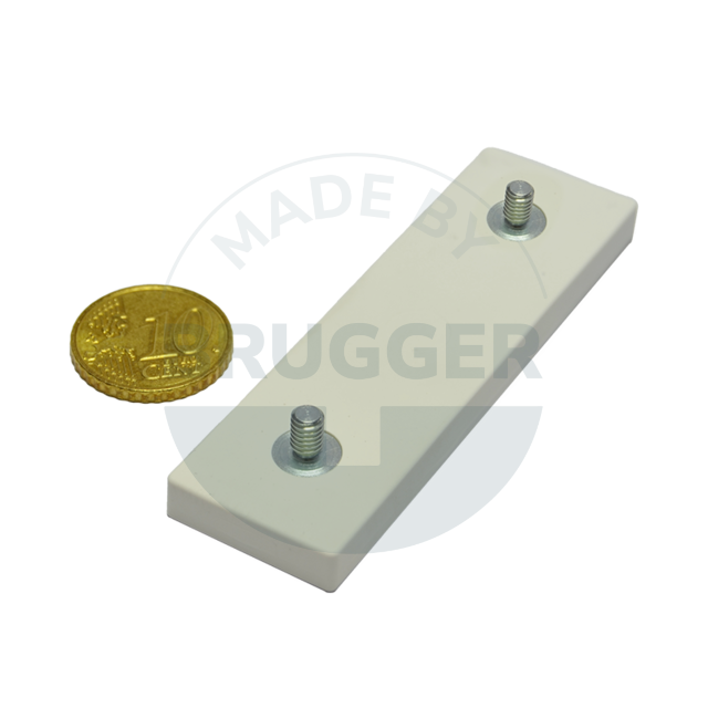 Rubberised magnet system with external thread rectangular white | © Brugger GmbH