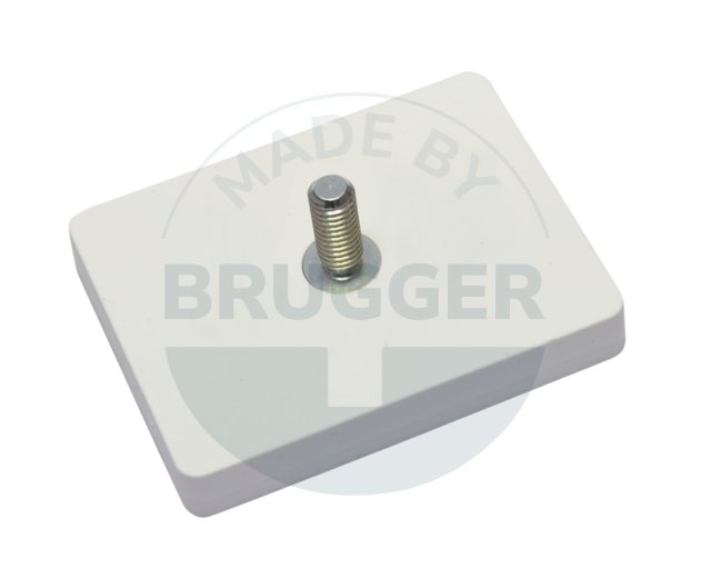 Rubberised magnet system with external thread rectangular white | © Brugger GmbH