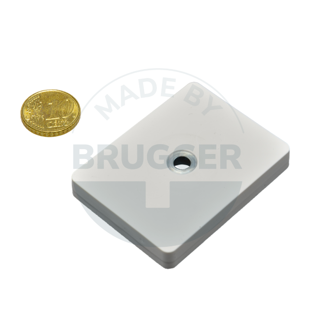 Rubberised magnet system with hole and countersink rectangular white | © Brugger GmbH