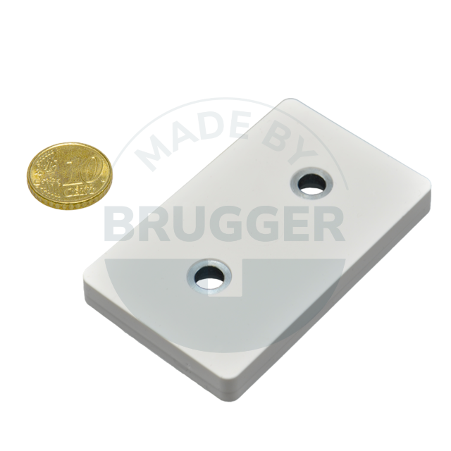 Rubberised magnet system with hole and countersink rectangular white | © Brugger GmbH