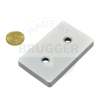 Gummiertes Magnetsystem mit Bohrung und Senkung rechteckig weiß | © Brugger GmbH