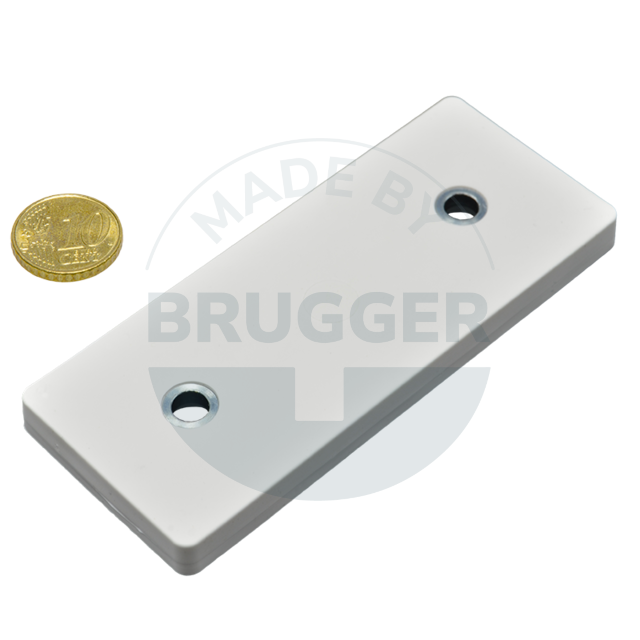 Rubberised magnet system with hole and countersink rectangular white | © Brugger GmbH