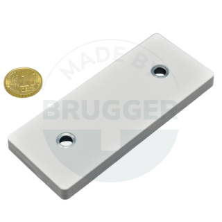 Gummiertes Magnetsystem mit Bohrung und Senkung rechteckig weiß | © Brugger GmbH