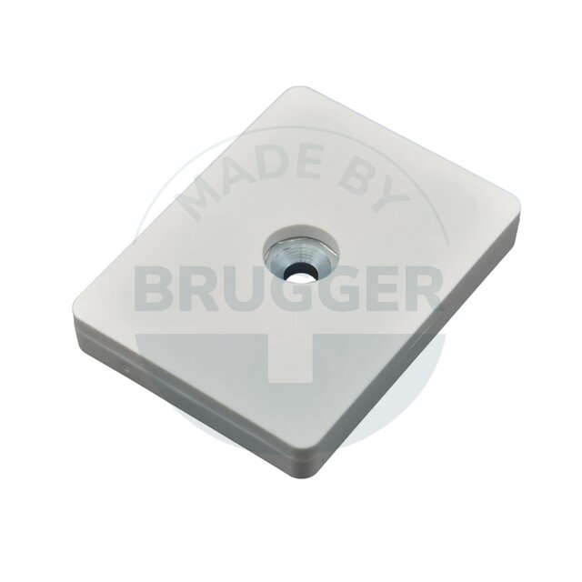 Rubberised magnet system with hole and countersink rectangular white | © Brugger GmbH