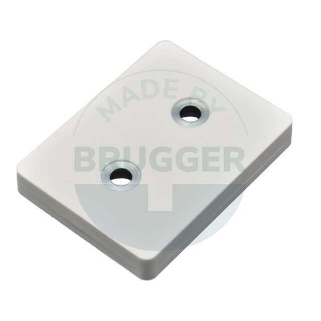 Rubberised magnet system with hole and countersink rectangular white | © Brugger GmbH
