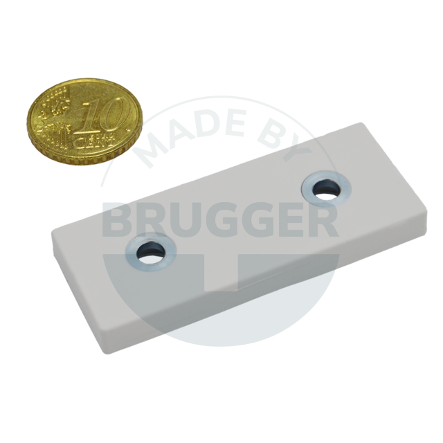 Rubberised magnet system with hole and countersink rectangular white | © Brugger GmbH