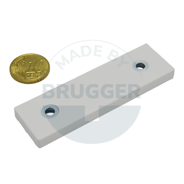 Rubberised magnet system with hole and countersink rectangular white | © Brugger GmbH