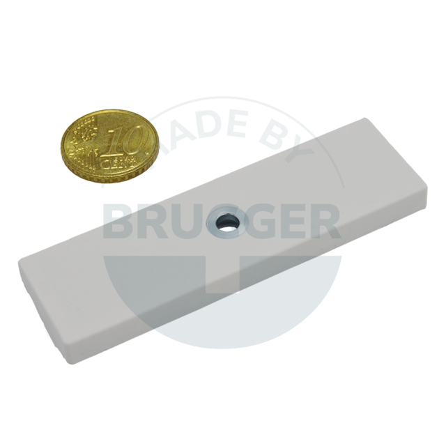 Rubberised magnet system with hole and countersink rectangular white | © Brugger GmbH