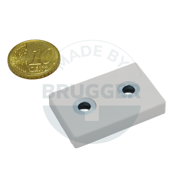 Rubberised magnet system with hole and countersink rectangular white | © Brugger GmbH