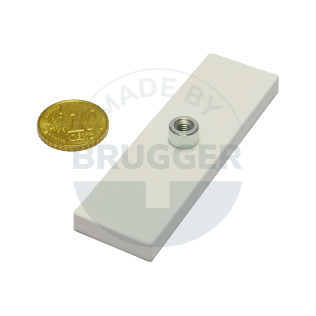 Aimant caoutchouté avec douille filetée rectangulaires blanc | © Brugger GmbH