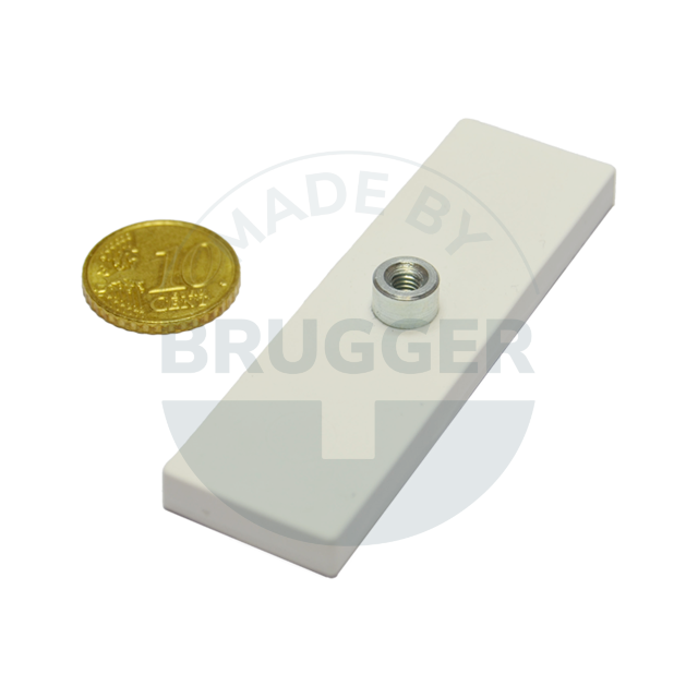 Rubberised magnet system with threaded bush rectangular white | © Brugger GmbH