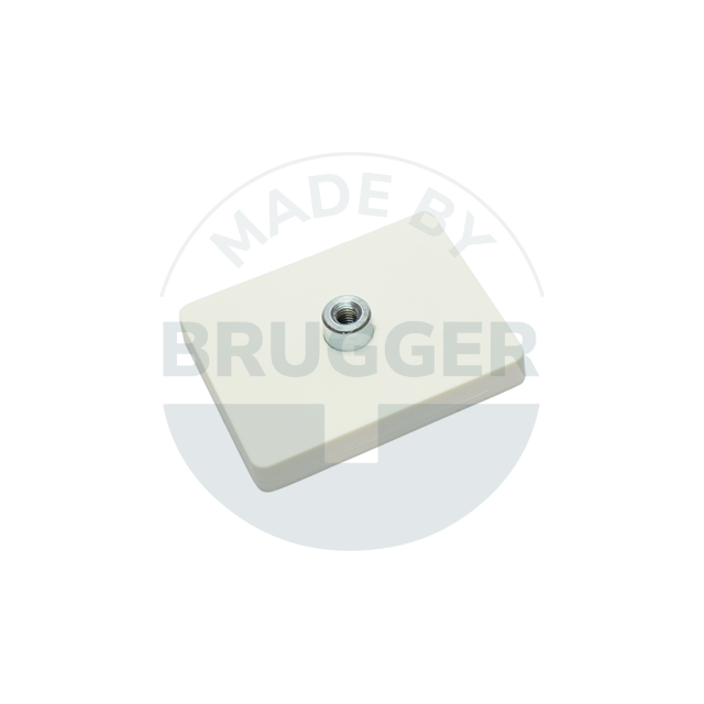 Rubberised magnet system with threaded bush rectangular white | © Brugger GmbH