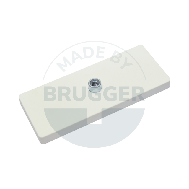 Aimant caoutchouté avec douille filetée rectangulaires blanc | © Brugger GmbH