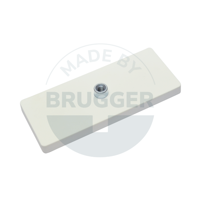 Rubberised magnet system with threaded bush rectangular white | © Brugger GmbH