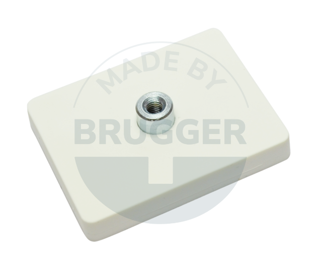 Rubberised magnet system with threaded bush rectangular white | © Brugger GmbH