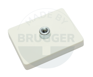 Rubberised magnet system with threaded bush rectangular white | © Brugger GmbH